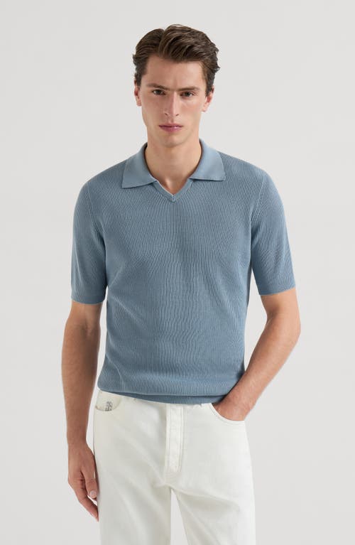 Brunello Cucinelli Cotton English rib knit polo in Sky Blue at Nordstrom, Size 54