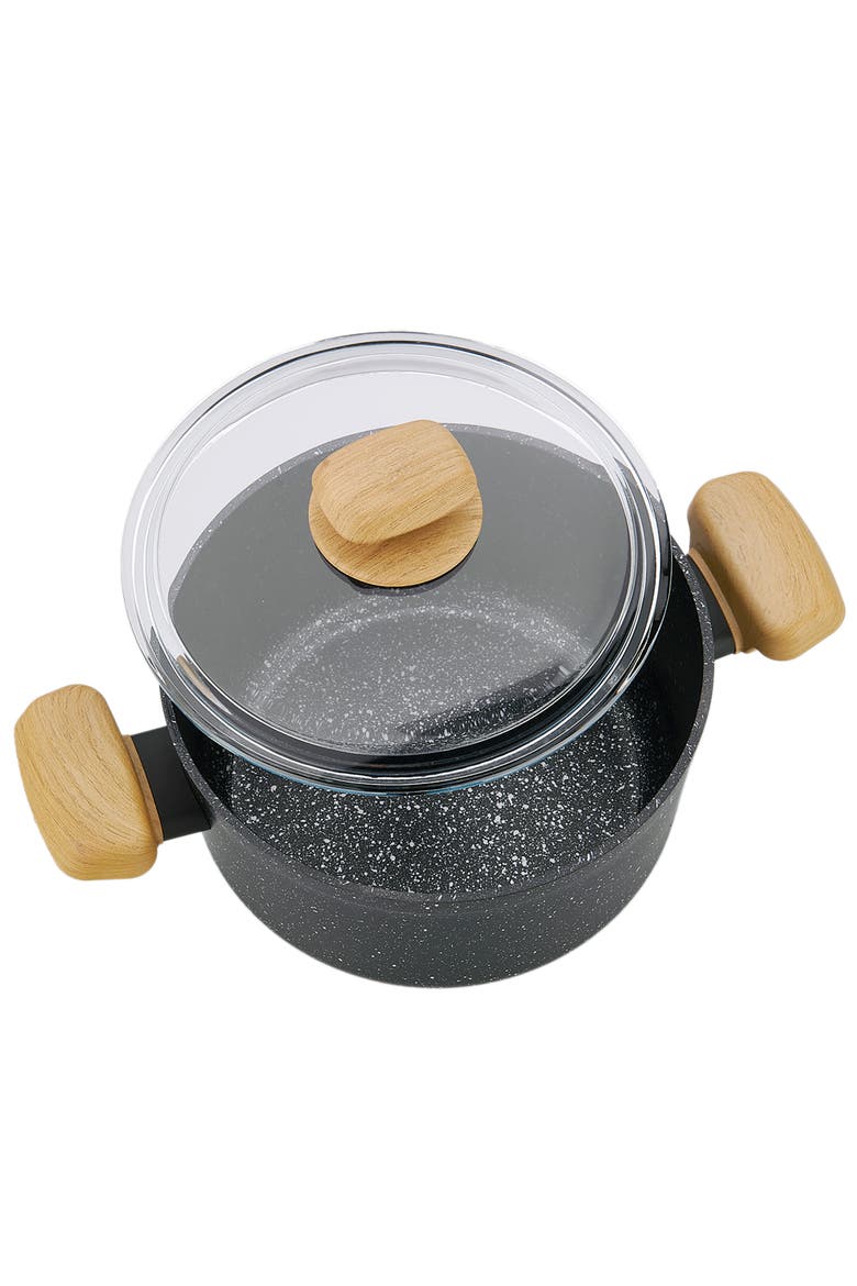 Montana 2 Piece 3 Liter Aluminum Nonstick Casserole Dish with Lid and Faux Wood Handles, Alternate, color, Black