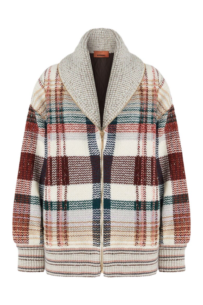 Quilted Jacket With Check Pattern, Alternate, color, White & Burgundy