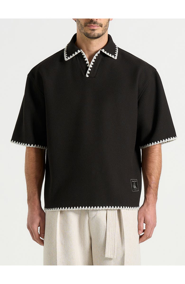 Manière De Voir Lenny Boxy Polo Shirt With Whipstitch Detail, Alternate, color, 