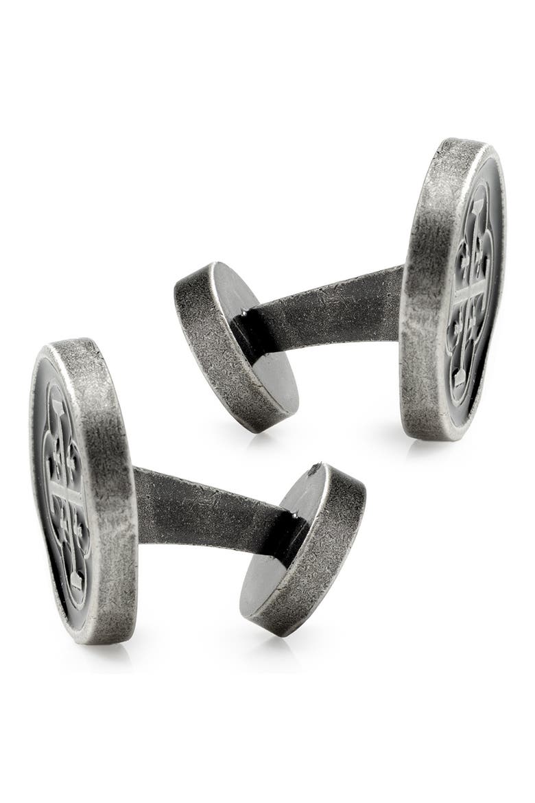 Shipwreck Cross Coin Cuff Links, Alternate, color, BLACK