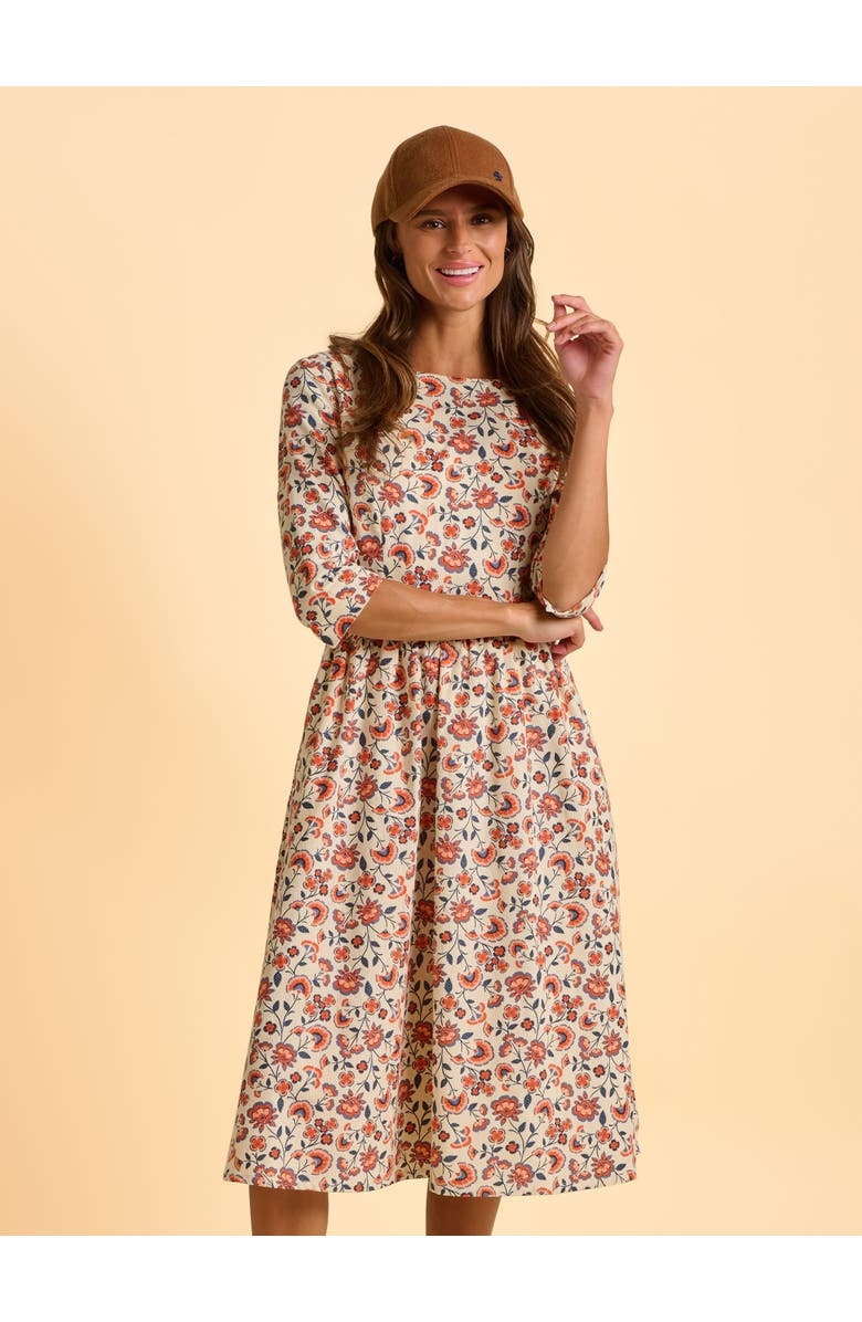 Brakeburn Beech 3/4 Sleeve Waist Tie Midi Dress, Alternate, color, Cream