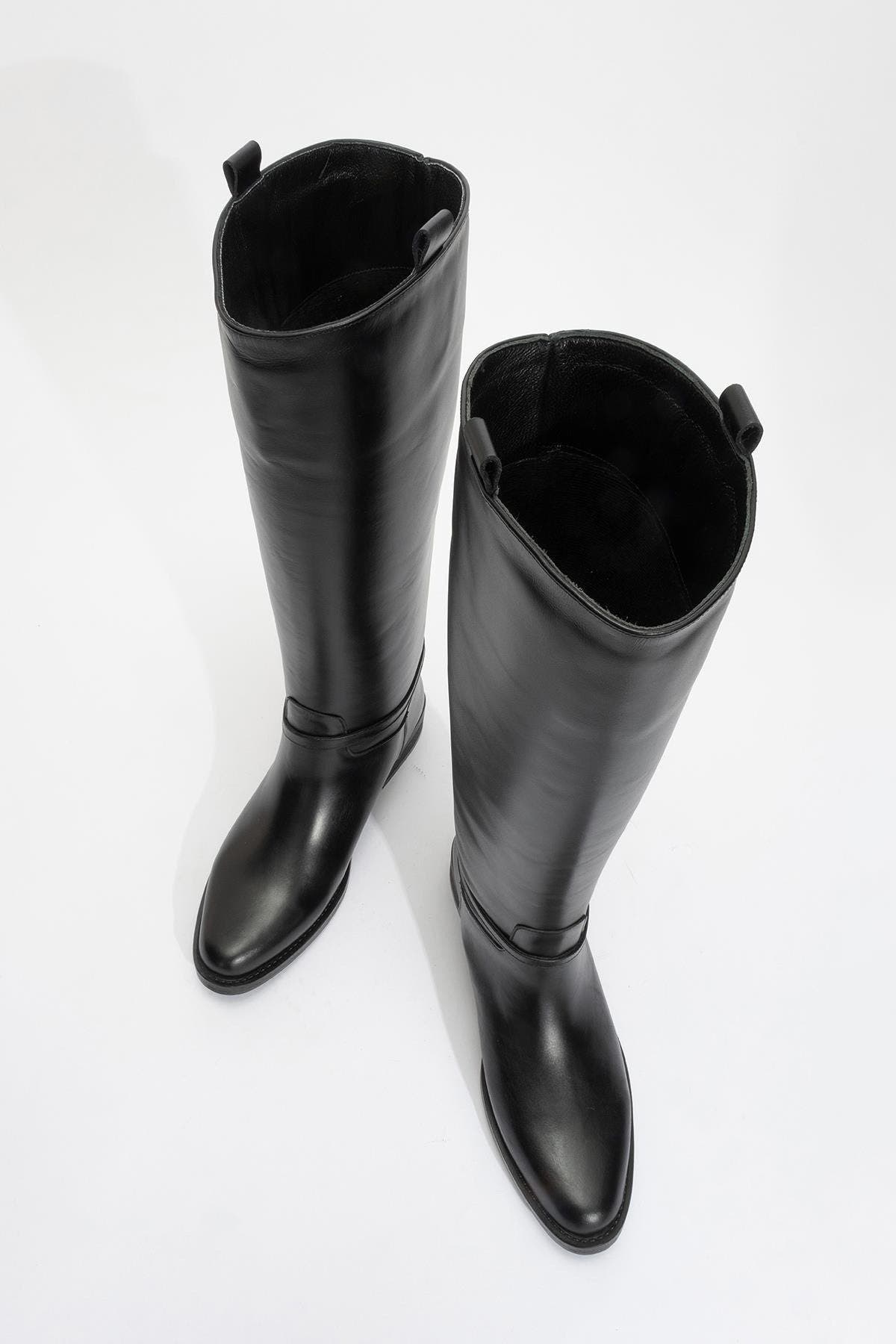 May Leather Knee High Buckle Boot, Alternate, color, Black Leather