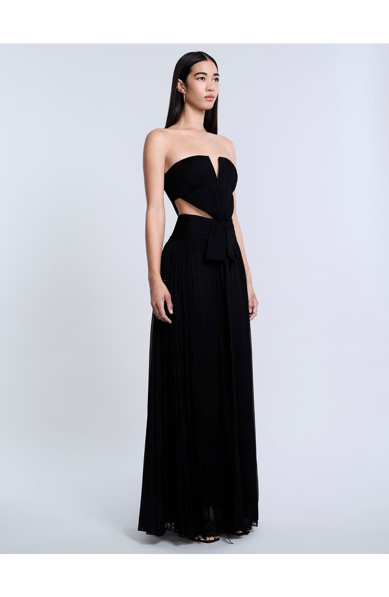 BCBGMAXAZRIA Cutout Shirring Bow Tie Gown, Alternate, color, Black
