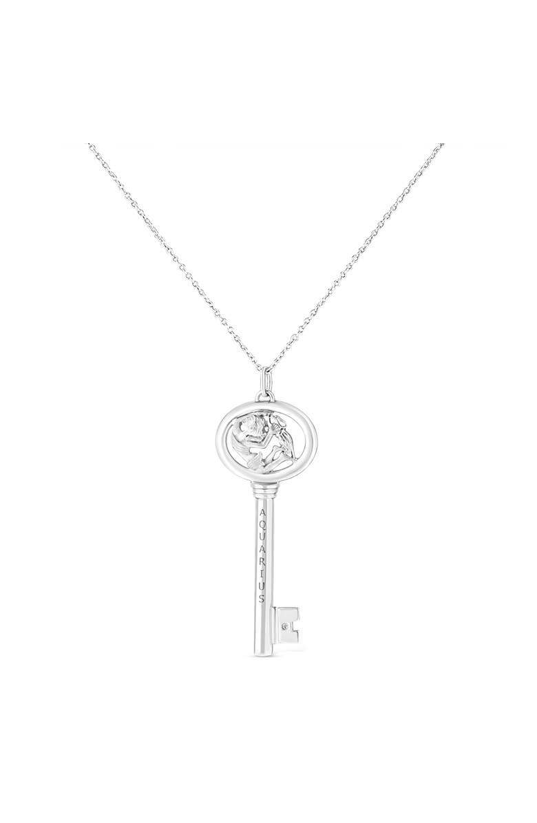 Haus of Brilliance .925 Sterling Silver Diamond Accent Zodiac Key 18" Pendant Necklace, Alternate, color, Aquarius