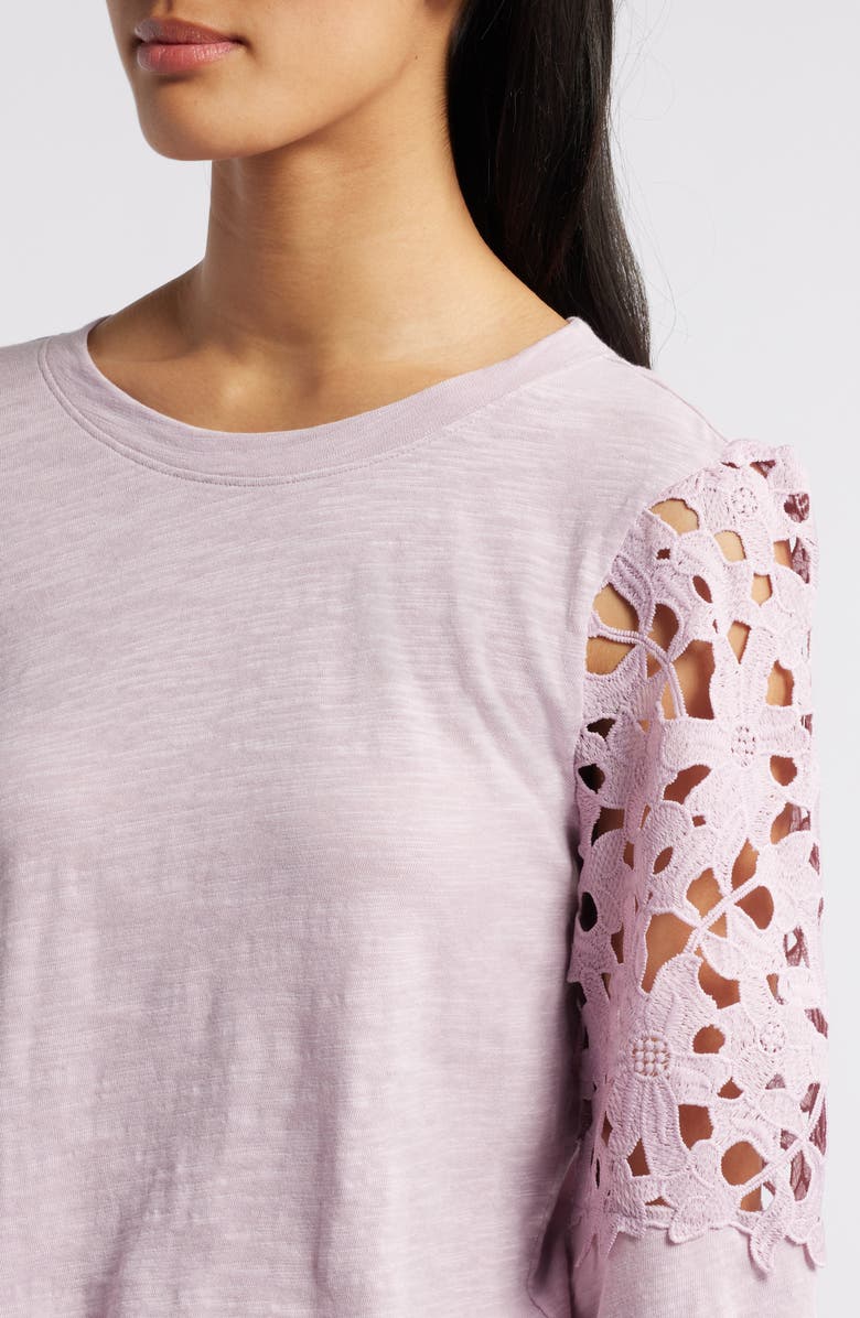 Caslon<sup>®</sup> Lace Sleeve Mixed Media Cotton Blend Top, Alternate, color,