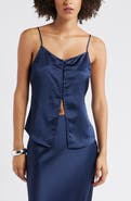 Open Edit Split Front Satin Button-Up Camisole
