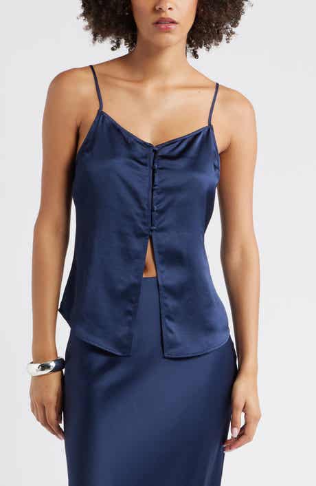 Open Edit Split Front Satin Button-Up Camisole