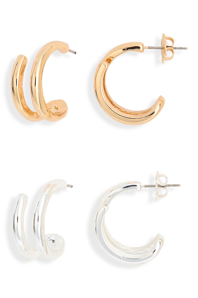 2-Pack Double Bar Hoop Earrings, Main, color, GOLD- SILVER
