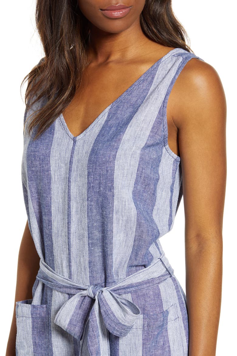 Lennon Tie Waist Linen & Cotton Jumpsuit, Alternate, color, BARRE CLASS
