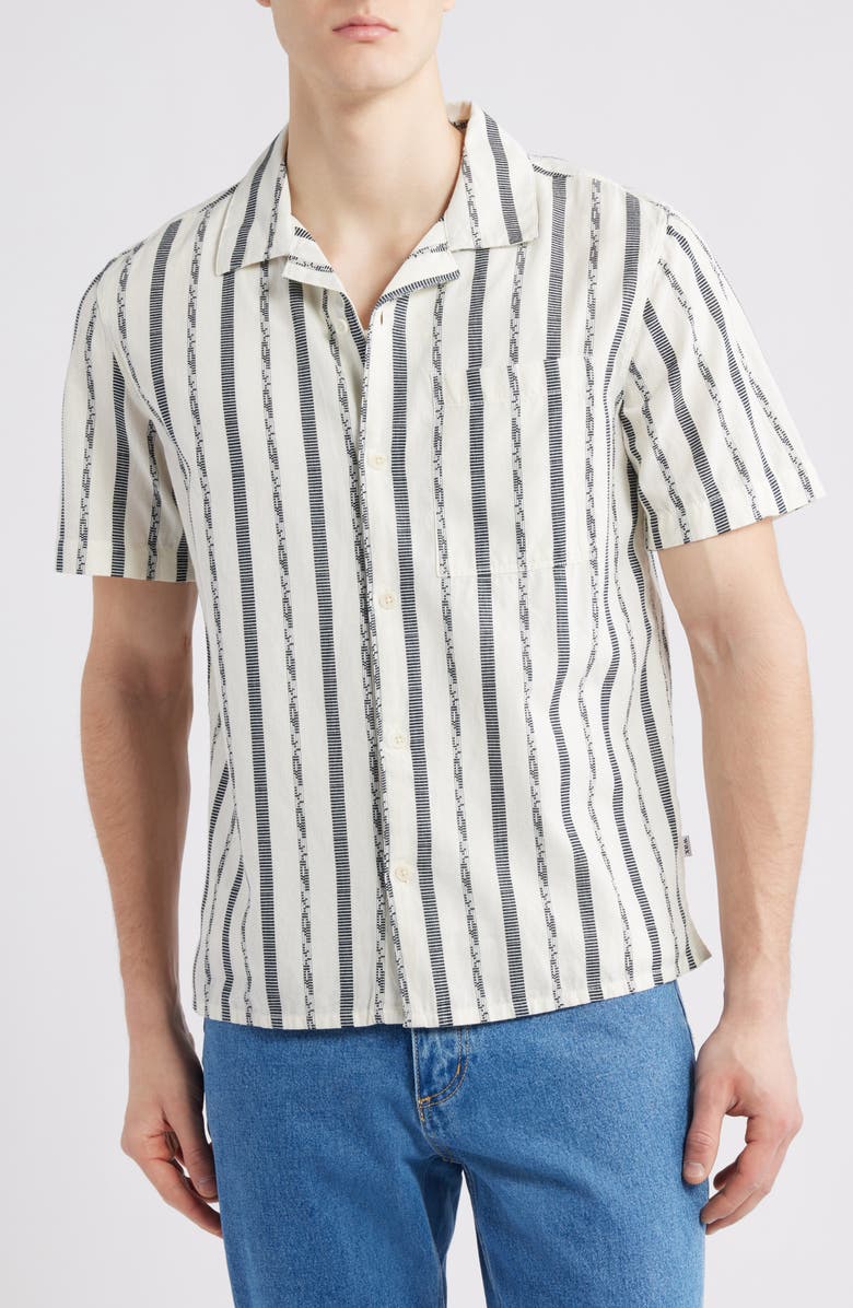 Wax London Didcot Stripe Camp Shirt, Alternate, color, Ecru