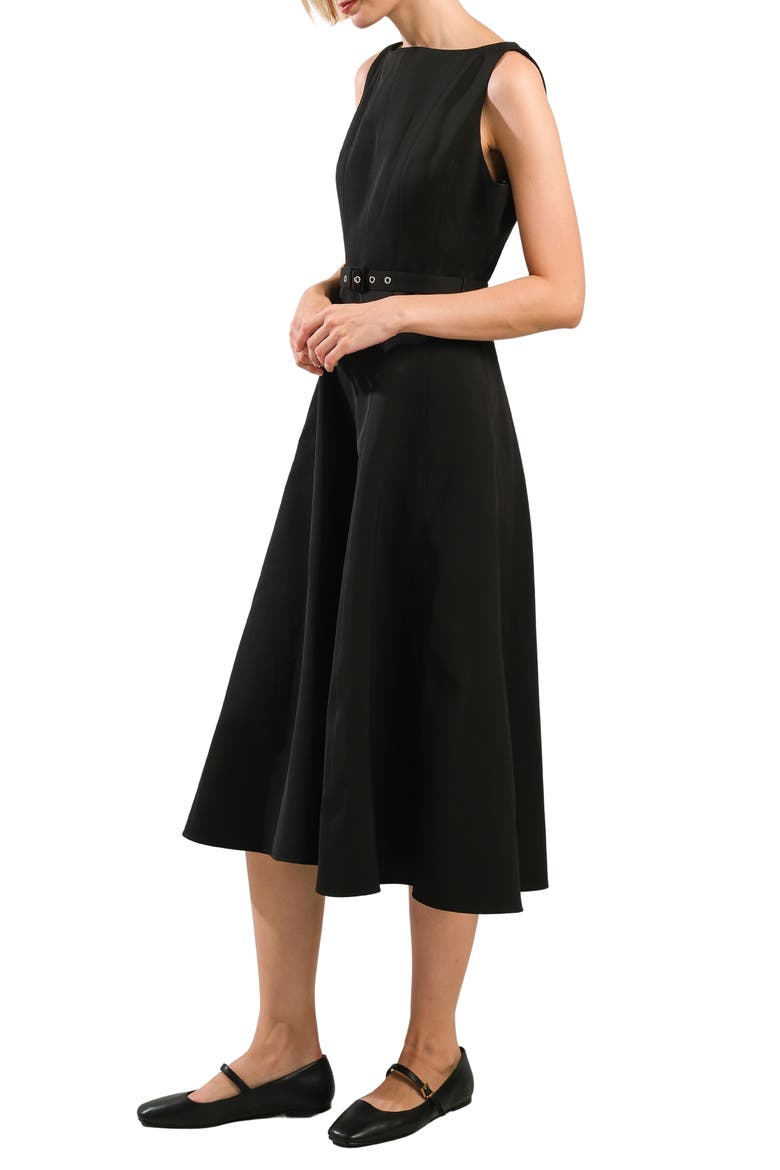 Seamed Sleeveless Belted Fit & Flare Dress, Alternate, color, BLACK
