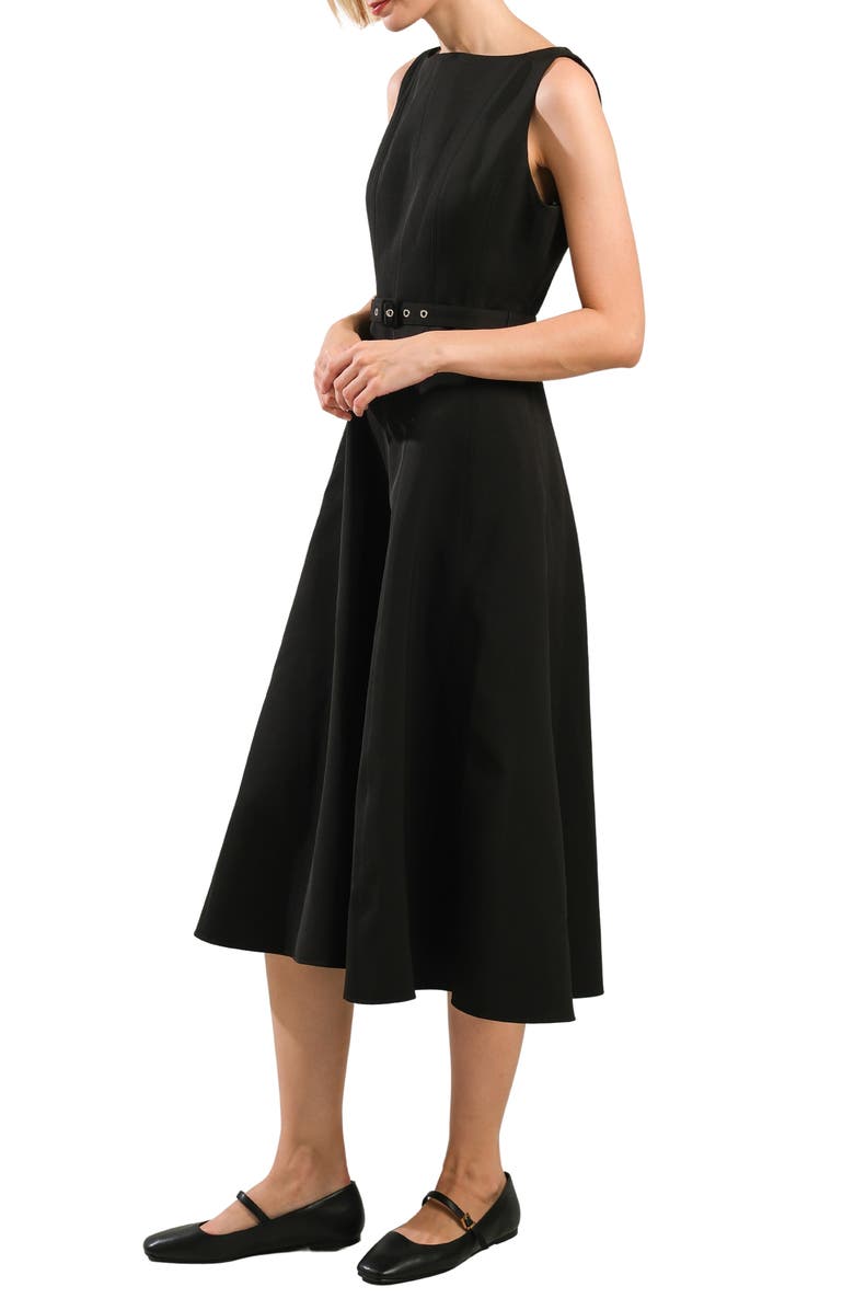 FREEMARKET Seamed Sleeveless Belted Fit & Flare Dress, Alternate, color, Black