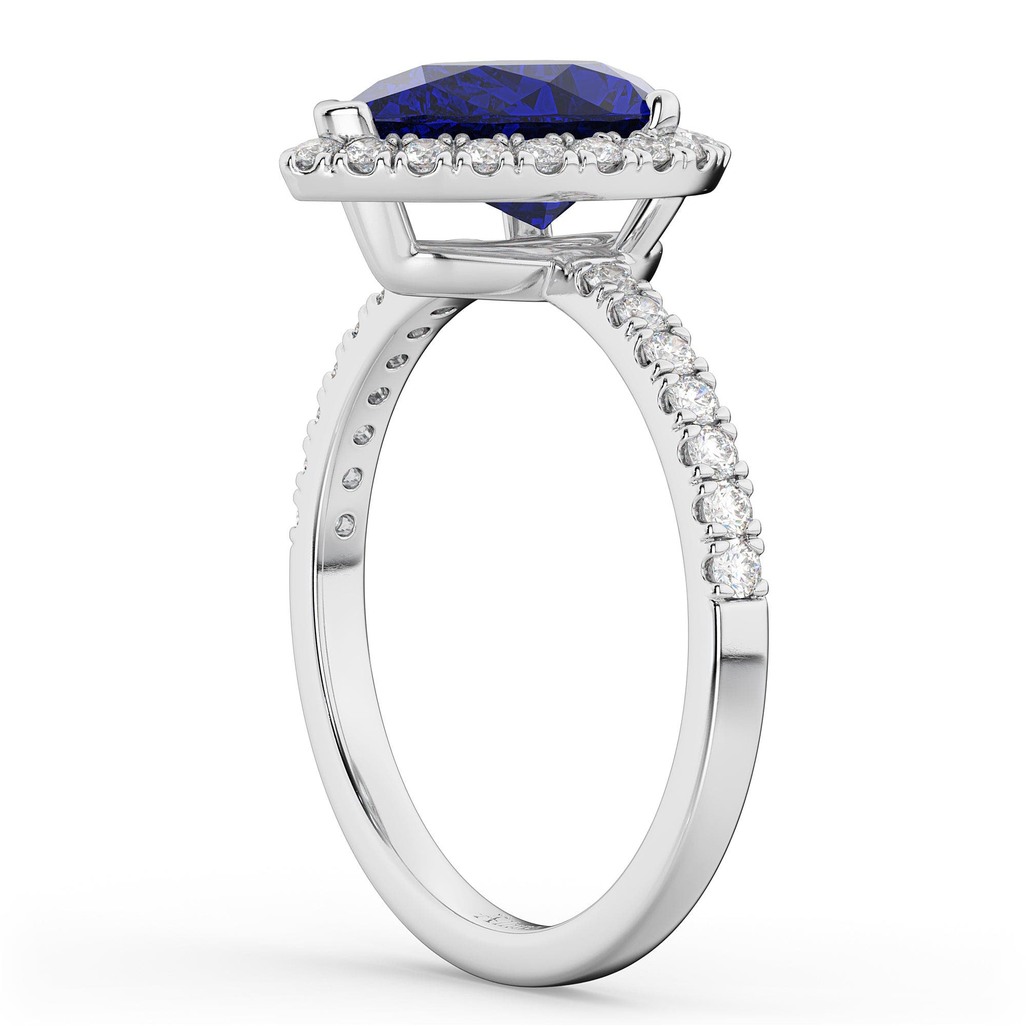 ALLUREZ Pear Halo Blue Sapphire & Diamond Engagement Ring 14K (Women ...