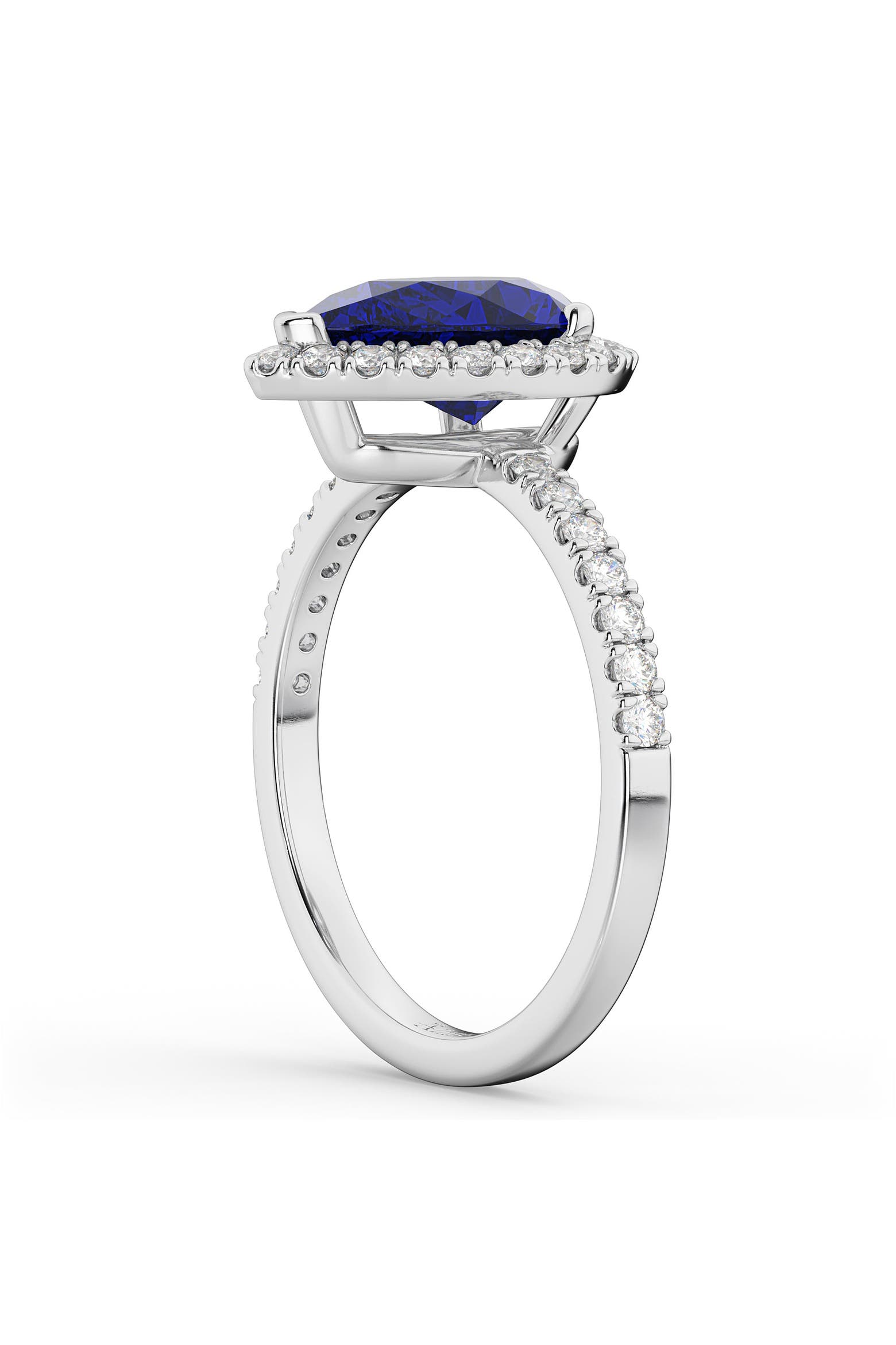 ALLUREZ Pear Halo Blue Sapphire & Diamond Engagement Ring 14K (Women ...