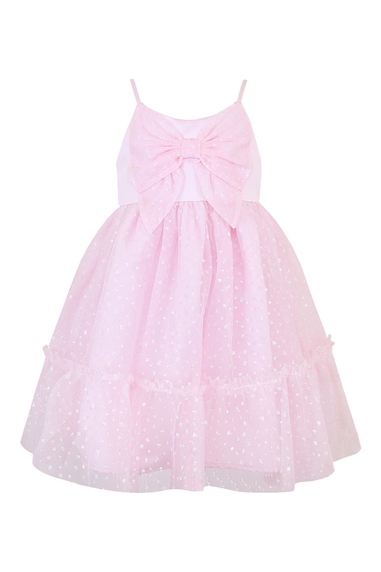 Kids' Glitter Mesh Bow Fit & Flare Party Dress, Main, color, PINK