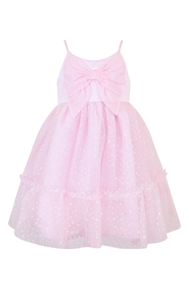 Zunie Kids' Glitter Mesh Bow Fit & Flare Party Dress, Main, color, Pink