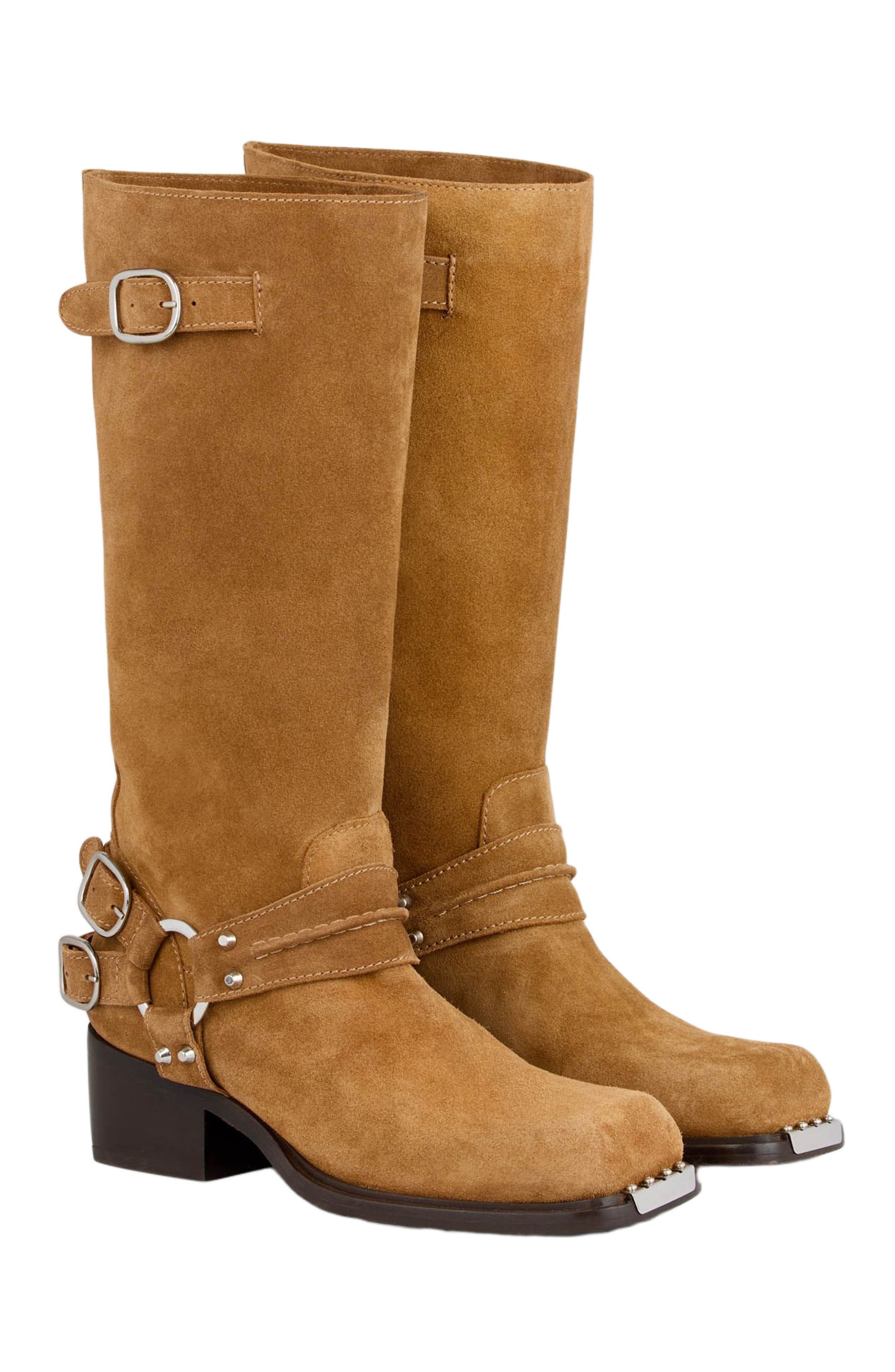 SANDRO Leather buckle boots, Alternate, color, Camel