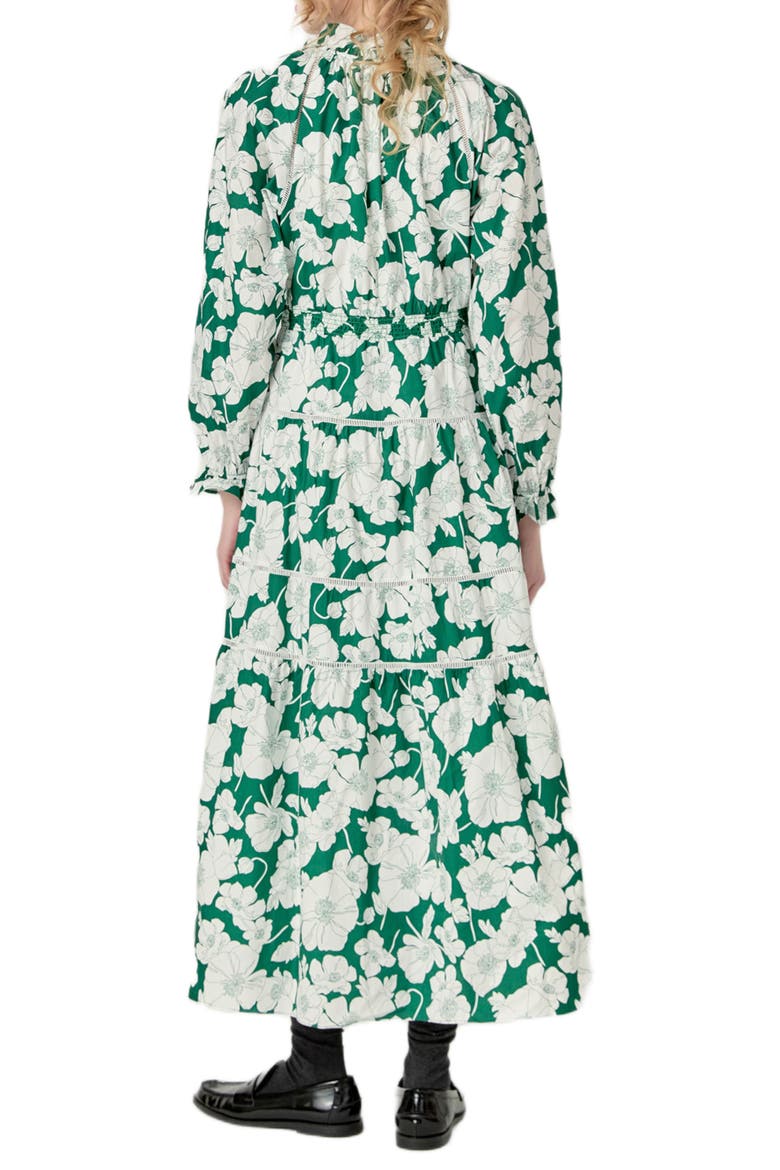 Floral Long Sleeve Cotton Tiered Maxi Dress, Alternate, color, GREEN