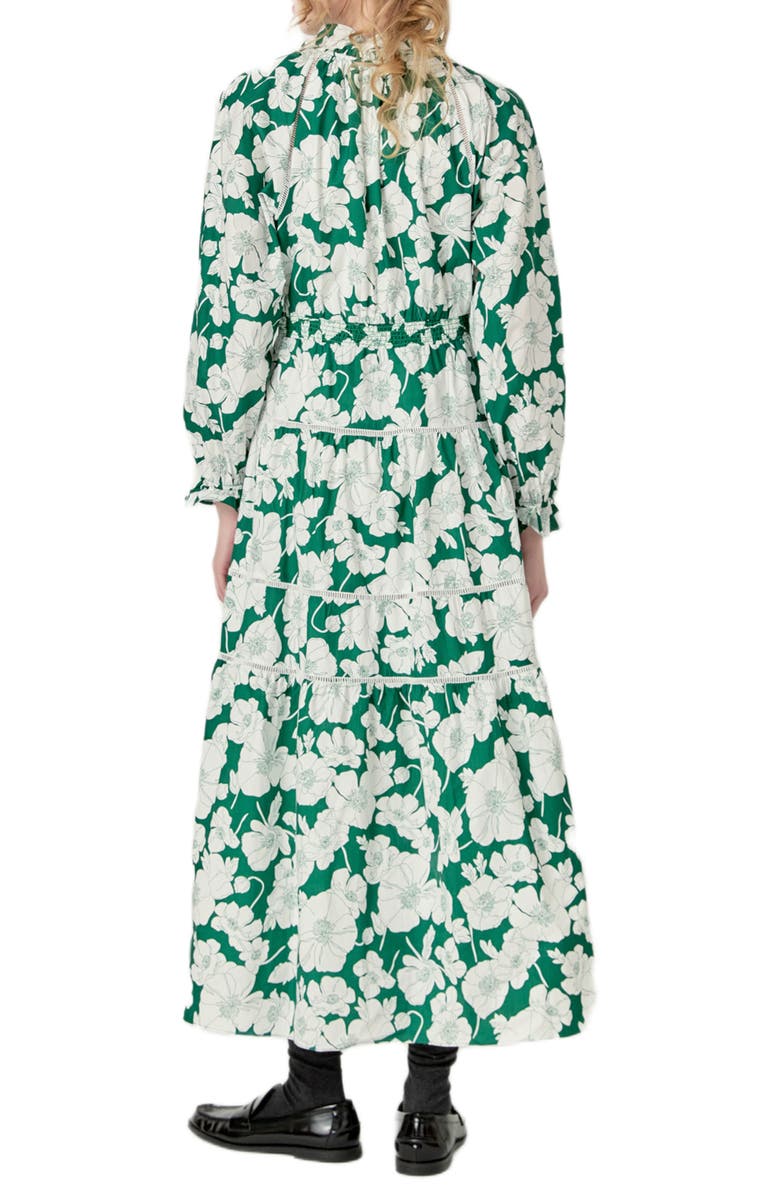 English Factory Floral Long Sleeve Cotton Tiered Maxi Dress, Alternate, color, Green