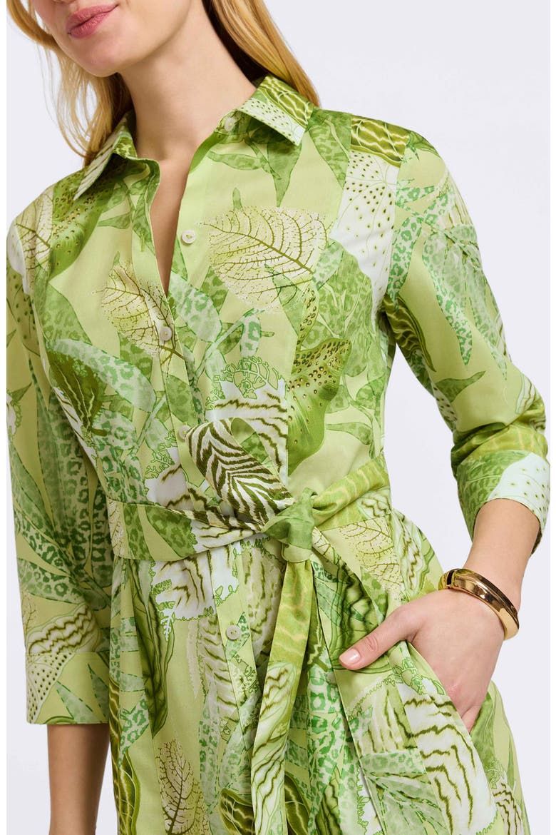 Fiona Botanical Print Belted Cotton Shirtdress, Alternate, color, GREEN MULTI