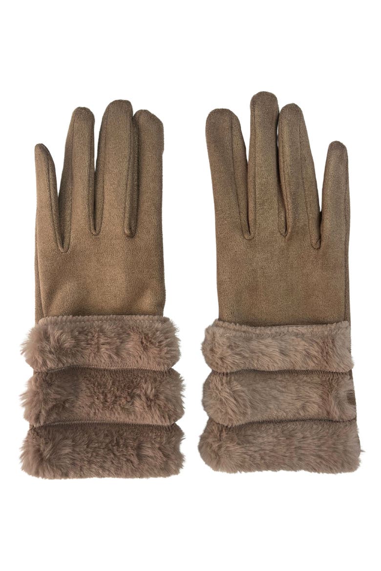 Faux Suede Gloves with Faux Fur Trim, Main, color, TAN