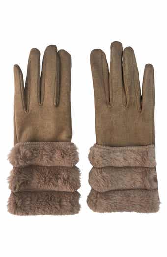 MARCUS ADLER Faux Suede Gloves with Faux Fur Trim