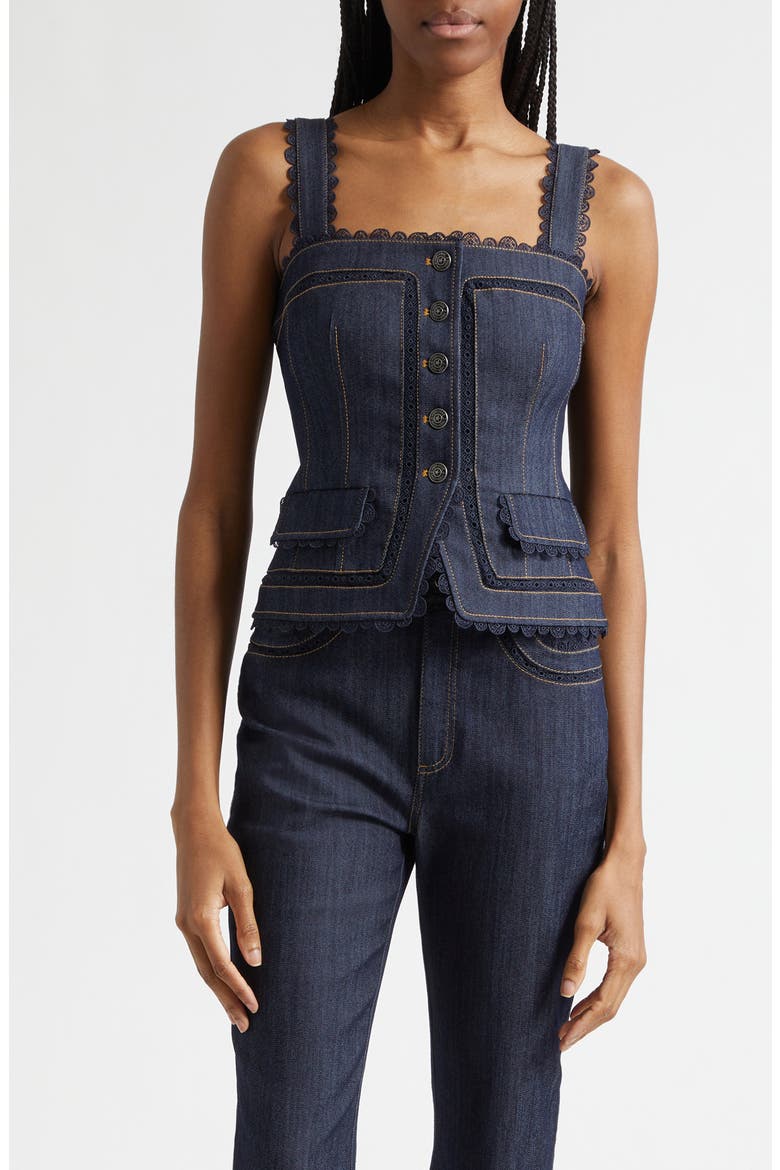 Myra Lace Denim Corset Top, Main, color, INDIGO
