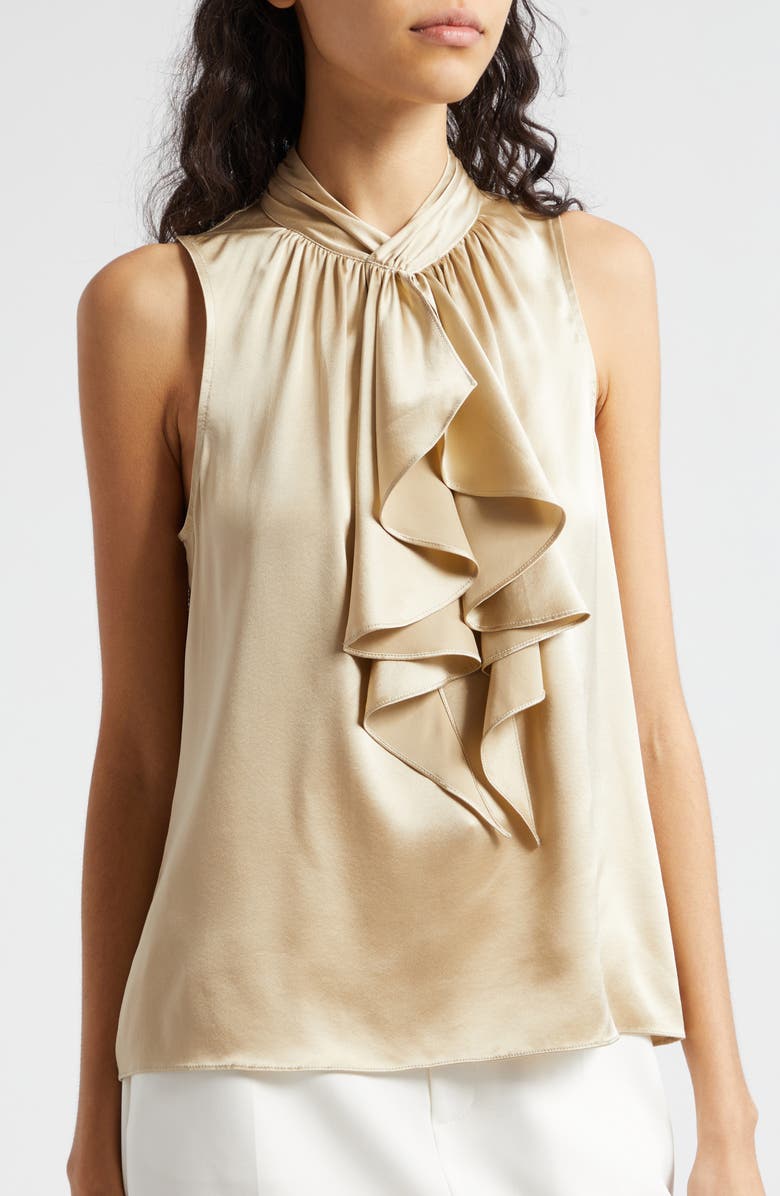 Cinq à Sept Keoni Ruffle Detail Sleeveless Silk Top, Alternate, color,