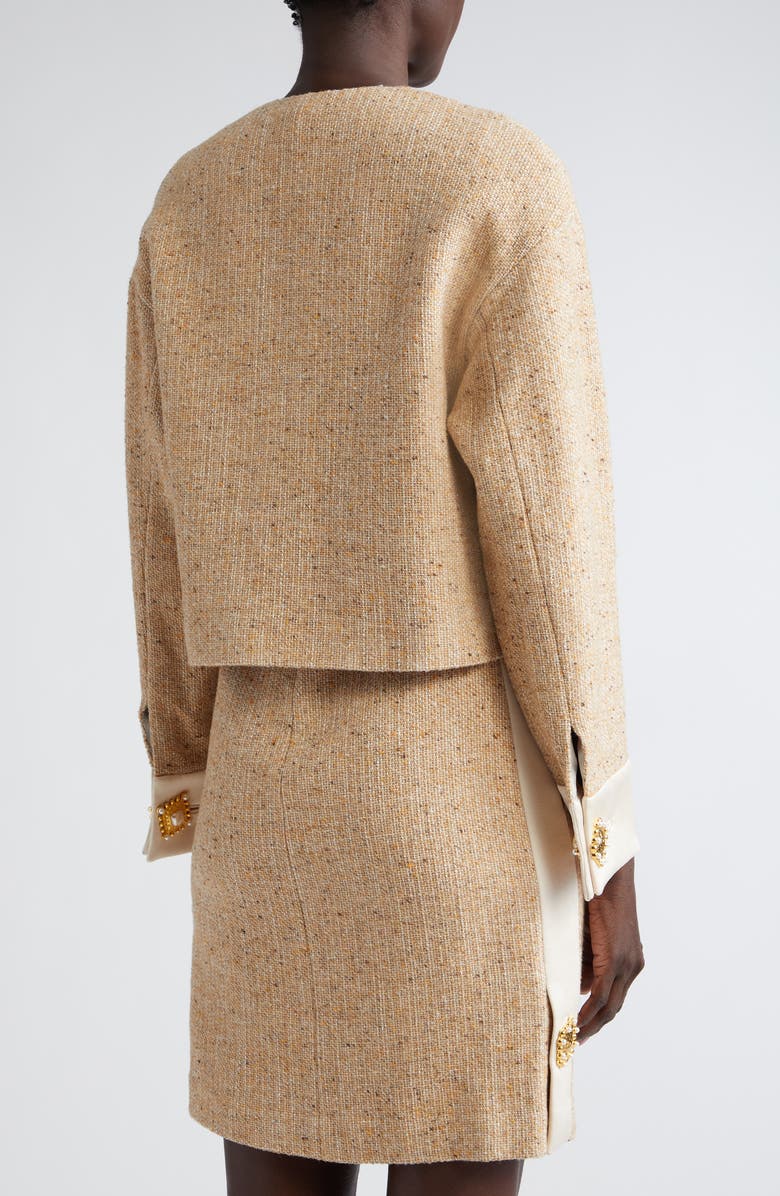 ST. JOHN Crepe Trim Boxy Tweed Jacket, Alternate, color,