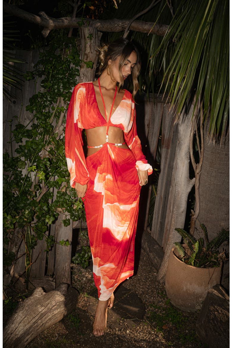 Hera Drape Maxi Skirt, Alternate, color, RED