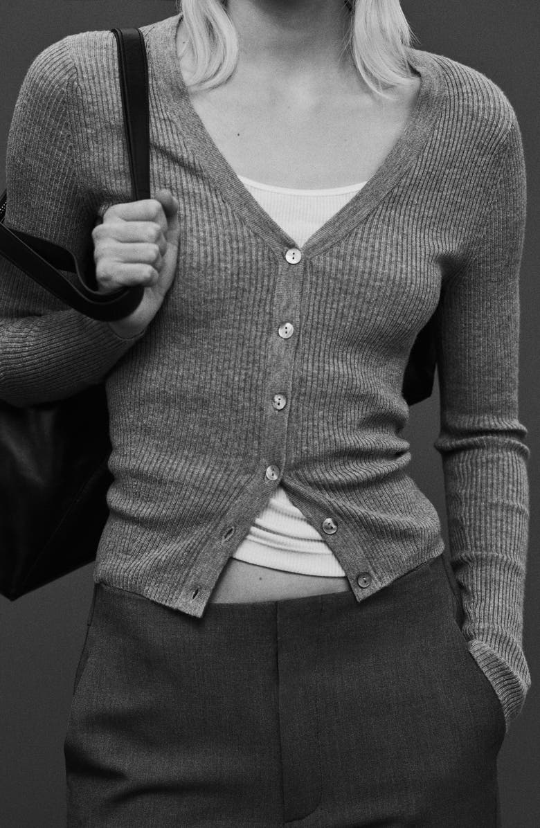 MANGO V-Neck Rib Cardigan, Alternate, color, 