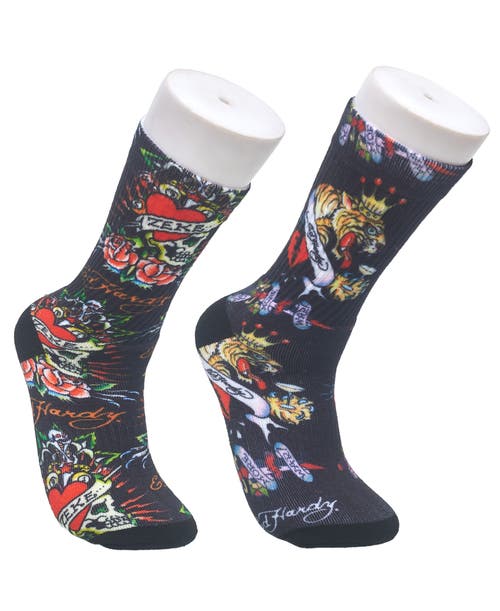 Ed Hardy 360 Print Full Cushion Crew Sock 2-pack In Gray