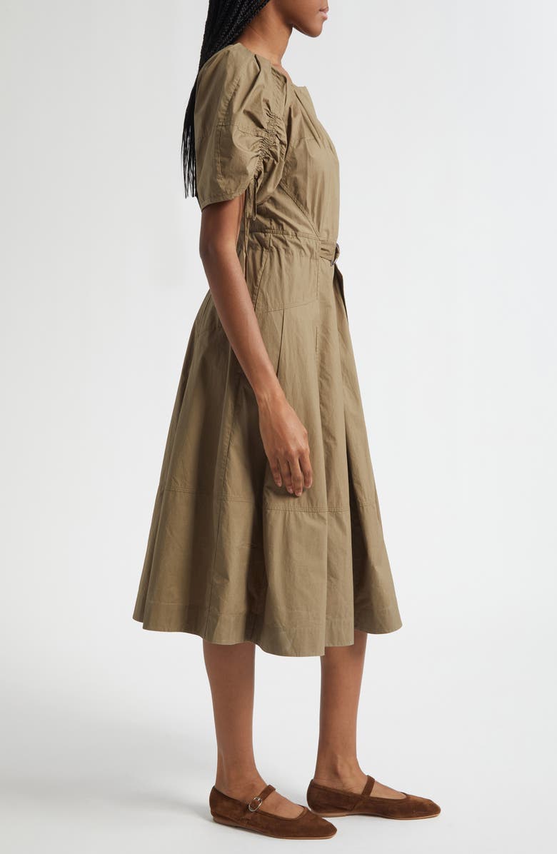 3.1 Phillip Lim Puff Drawstring Sleeve Cotton Midi Dress, Alternate, color, Caper