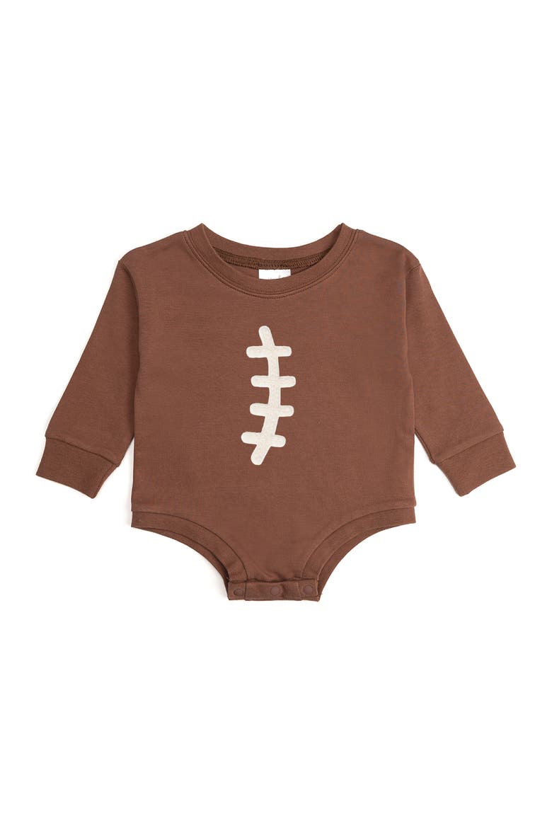 Football Lace Patch Long Sleeve Romper, Main, color, Brown