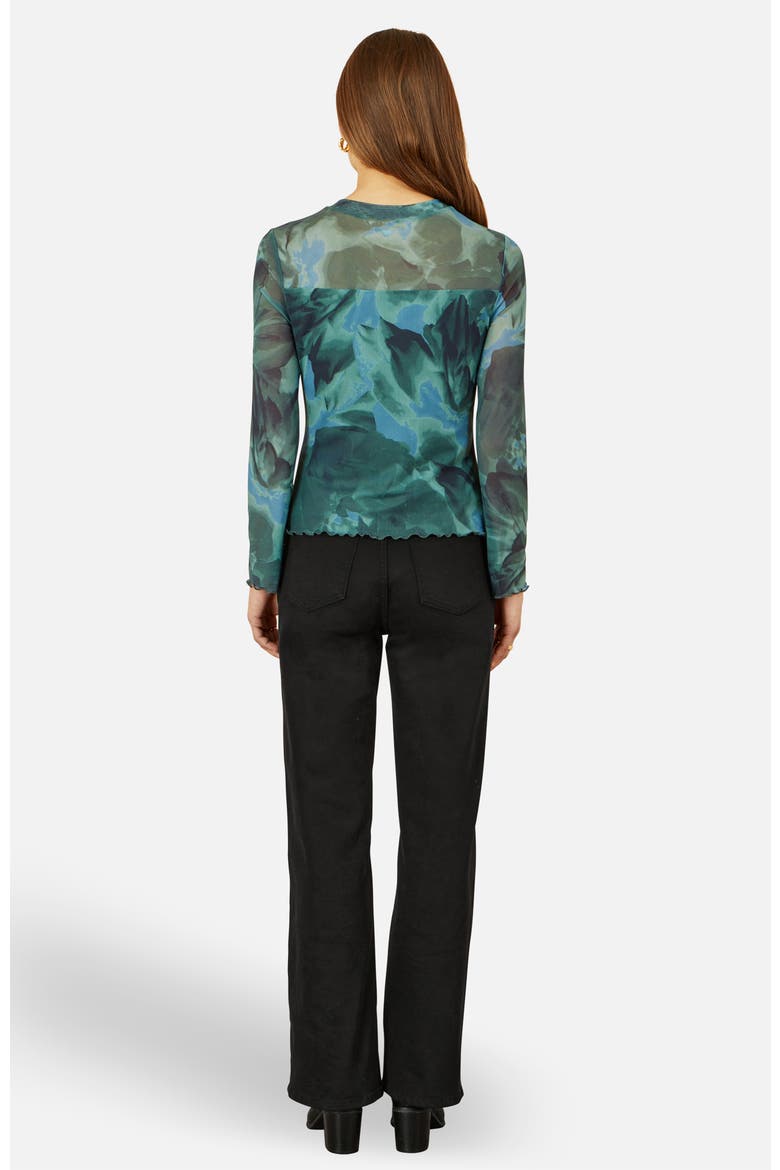 Long Sleeve Floral Mesh Top, Alternate, color, Green
