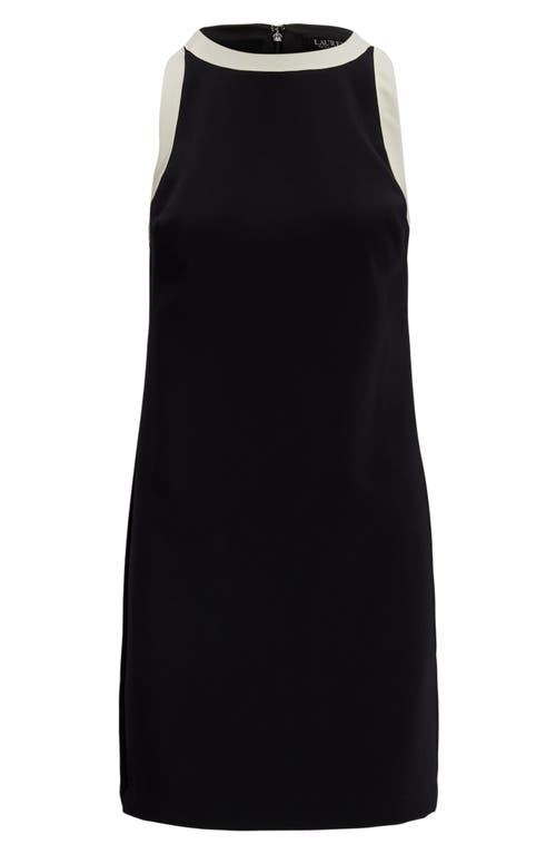 Ralph Lauren Lauren  Two Tone Sleeveless Crepe Dress In Black/mascarpone Cream