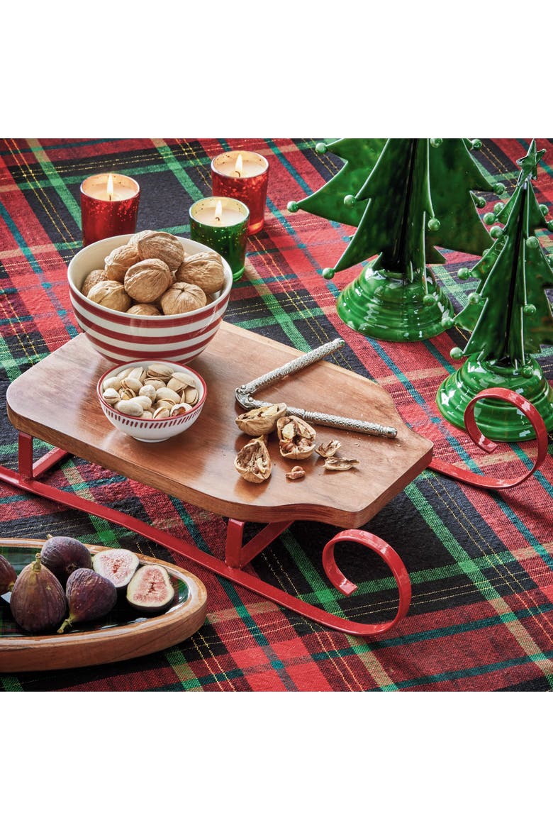 Red Wood Sleigh Serving Board Perfect for Holiday Gatherings, Alternate, color, Red