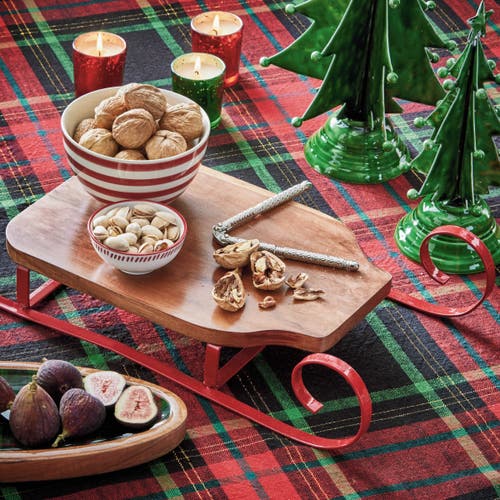 Tag Red Wood Sleigh Serving Board Perfect For Holiday Gatherings In Brown