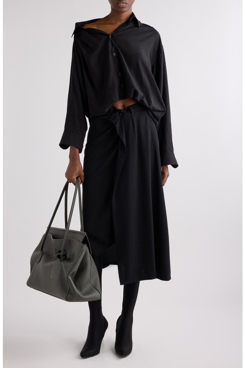 One-Shoulder Button-Up Shirt, Alternate, color, 1000 BLACK