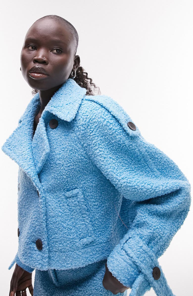 Topshop Crop Bouclé Trench Coat, Alternate, color,