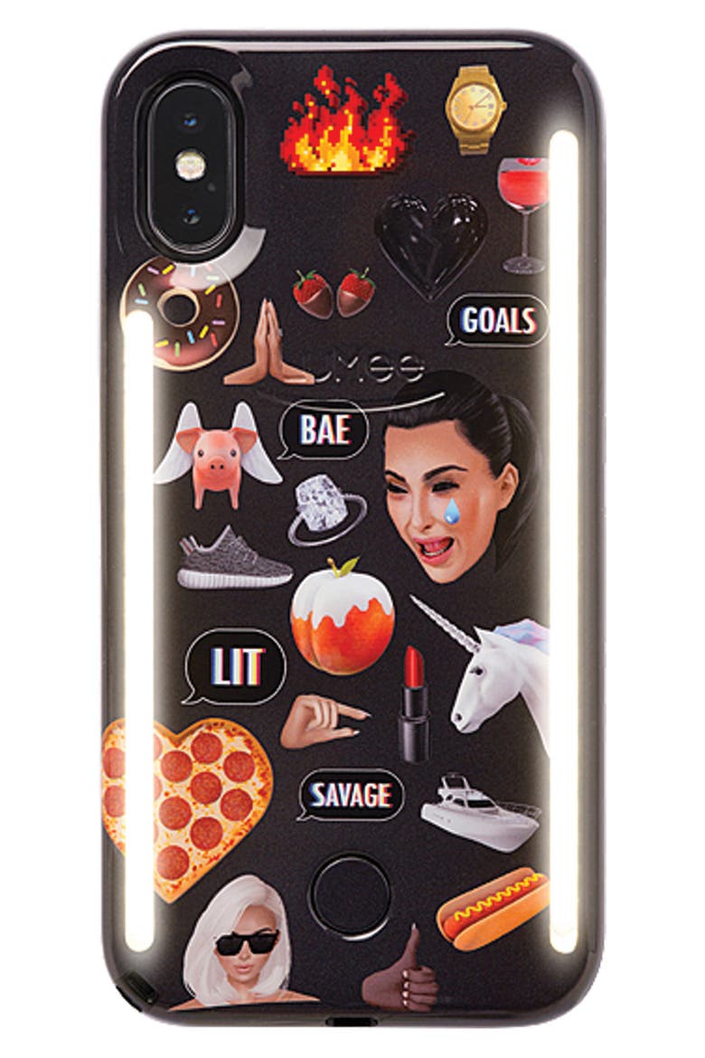 Kimoji Collage Lighted iPhone Case, Main, color, BLACK