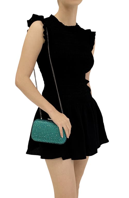 Olga Berg Caydence Hot Fix Crystal Clutch In Green