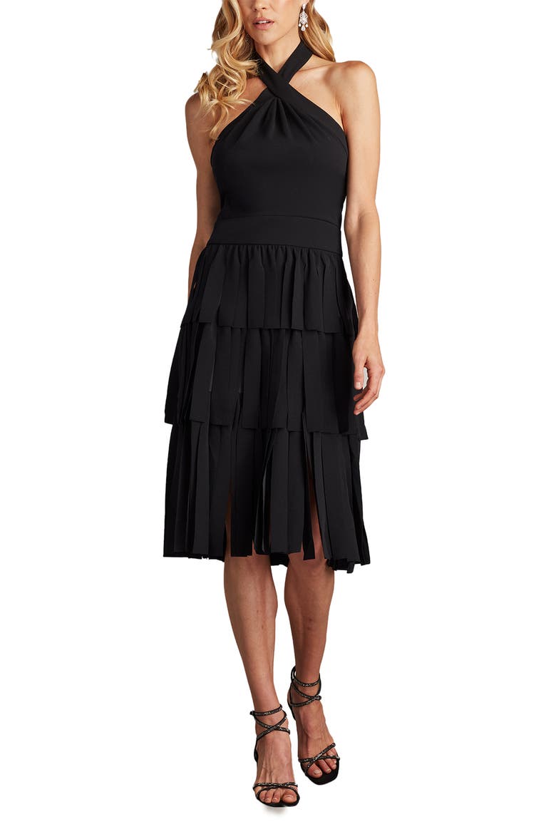 Halter Tiered Cocktail Dress, Alternate, color, BLACK