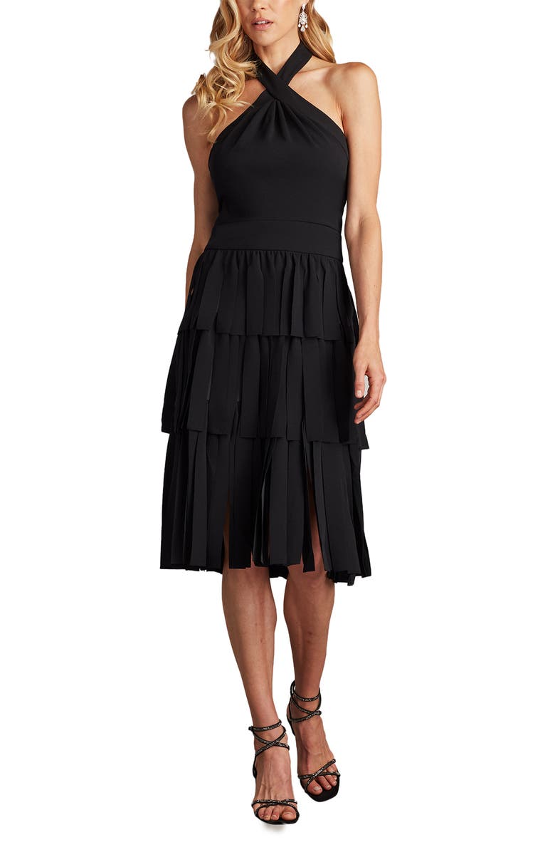 Tadashi Shoji Halter Tiered Cocktail Dress, Alternate, color, Black