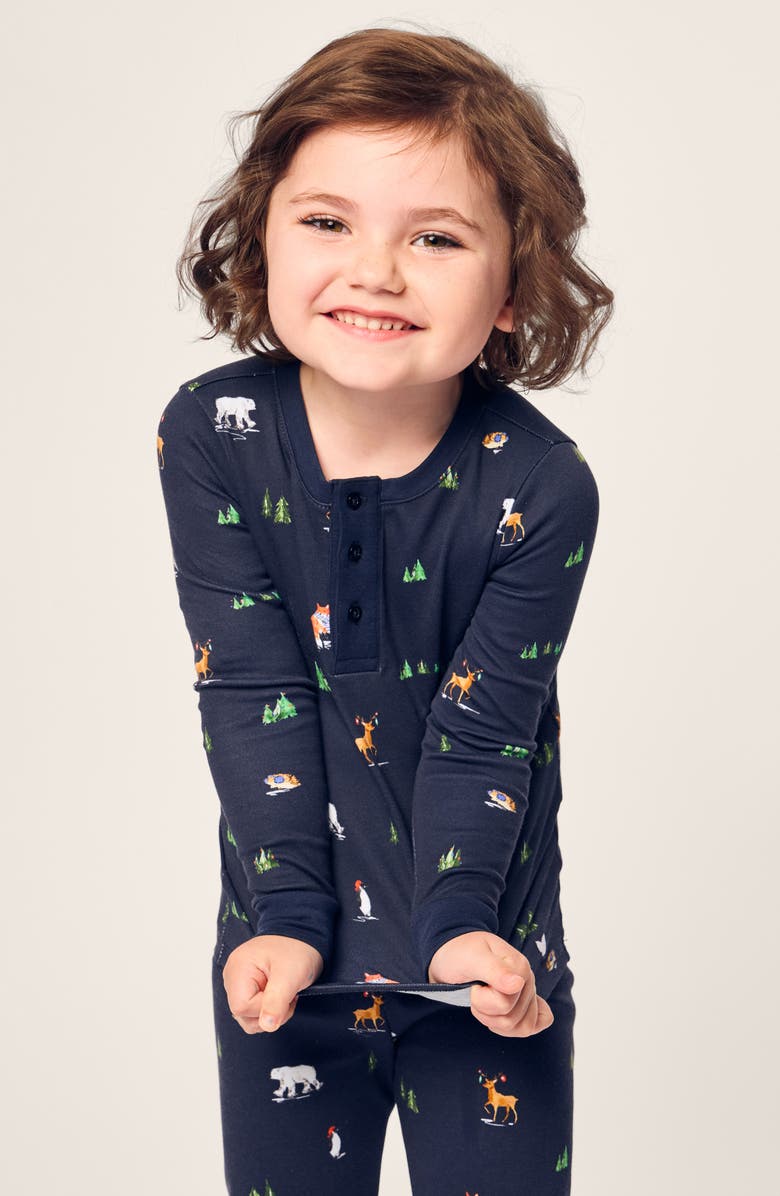 Petite Plume Kids' Arctic Antics Snug Fitted Two-Piece Pima Cotton Pajamas, Alternate, color, Navy