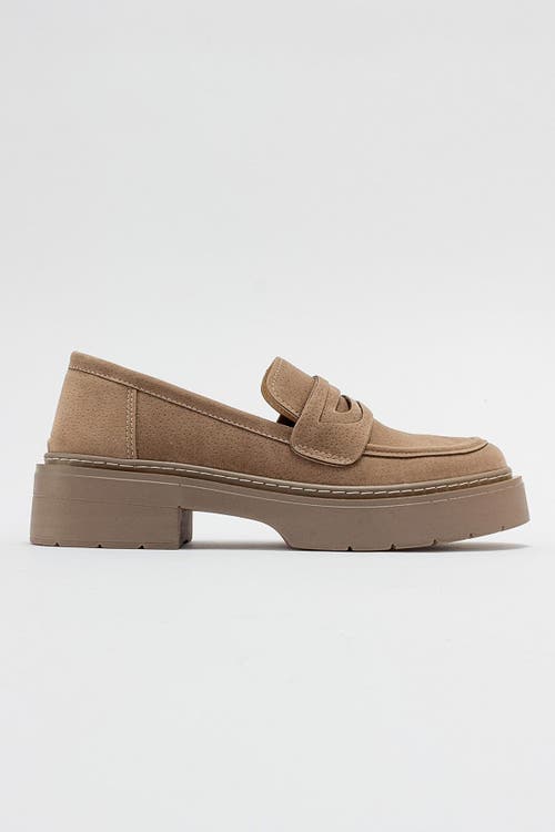 Forever & Always Shoes Josie Platform Loafer In Beige Suede Faux Leather