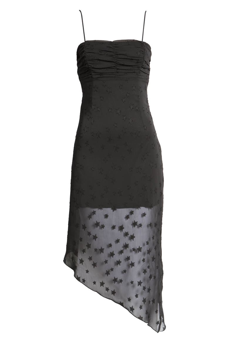 Star Jacquard Asymmetric Cocktail Dress, Alternate, color, BLACK