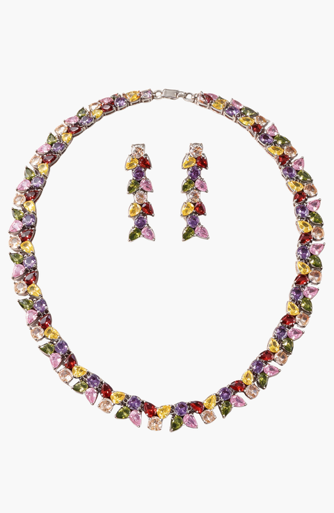 Crystal Tennis Necklace And Matching Drop Earring Set