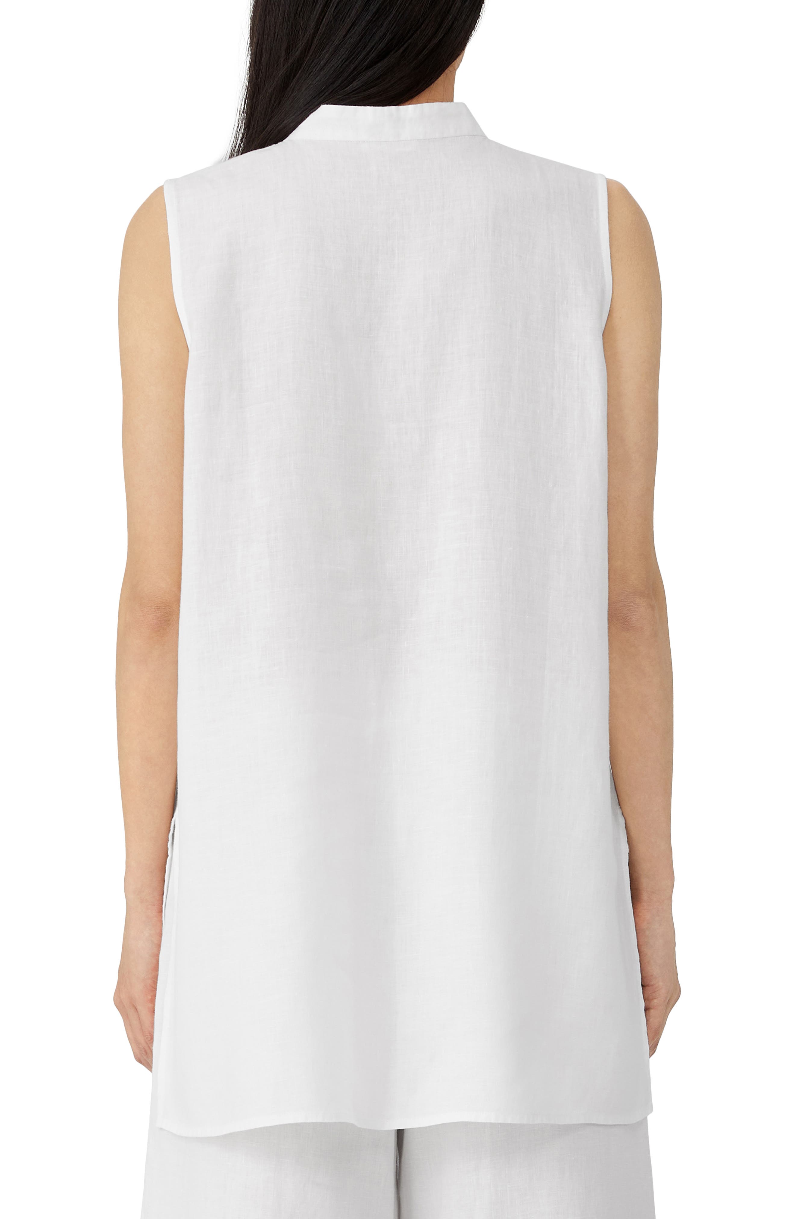 Eileen Fisher Band Collar Sleeveless Organic Linen Long Shirt (Women ...